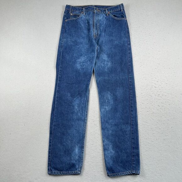 Levis 505 Orange Tab Mid Rise Dark Wash Distressed Denim‎ Blue Jeans Mens 36x32 - Picture 1 of 16